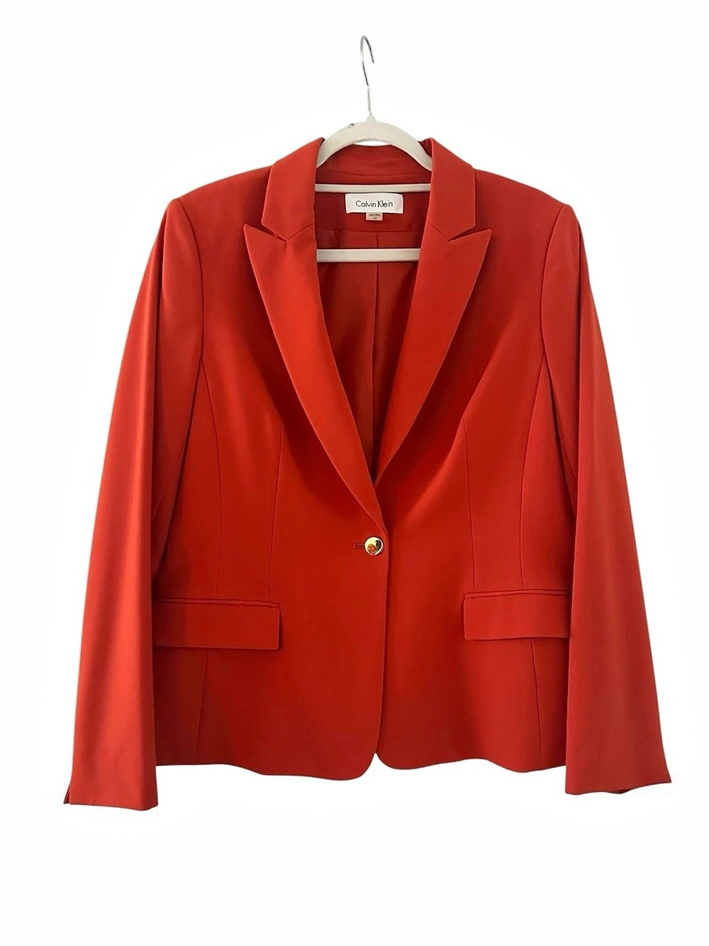 Calvin Klein One-Button Notch Lapel Blazer Orange Size 12